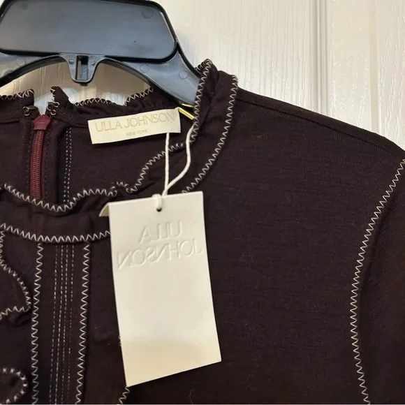 ULLA JOHNSON Asha ruffled organic wool top in Merlot Size S